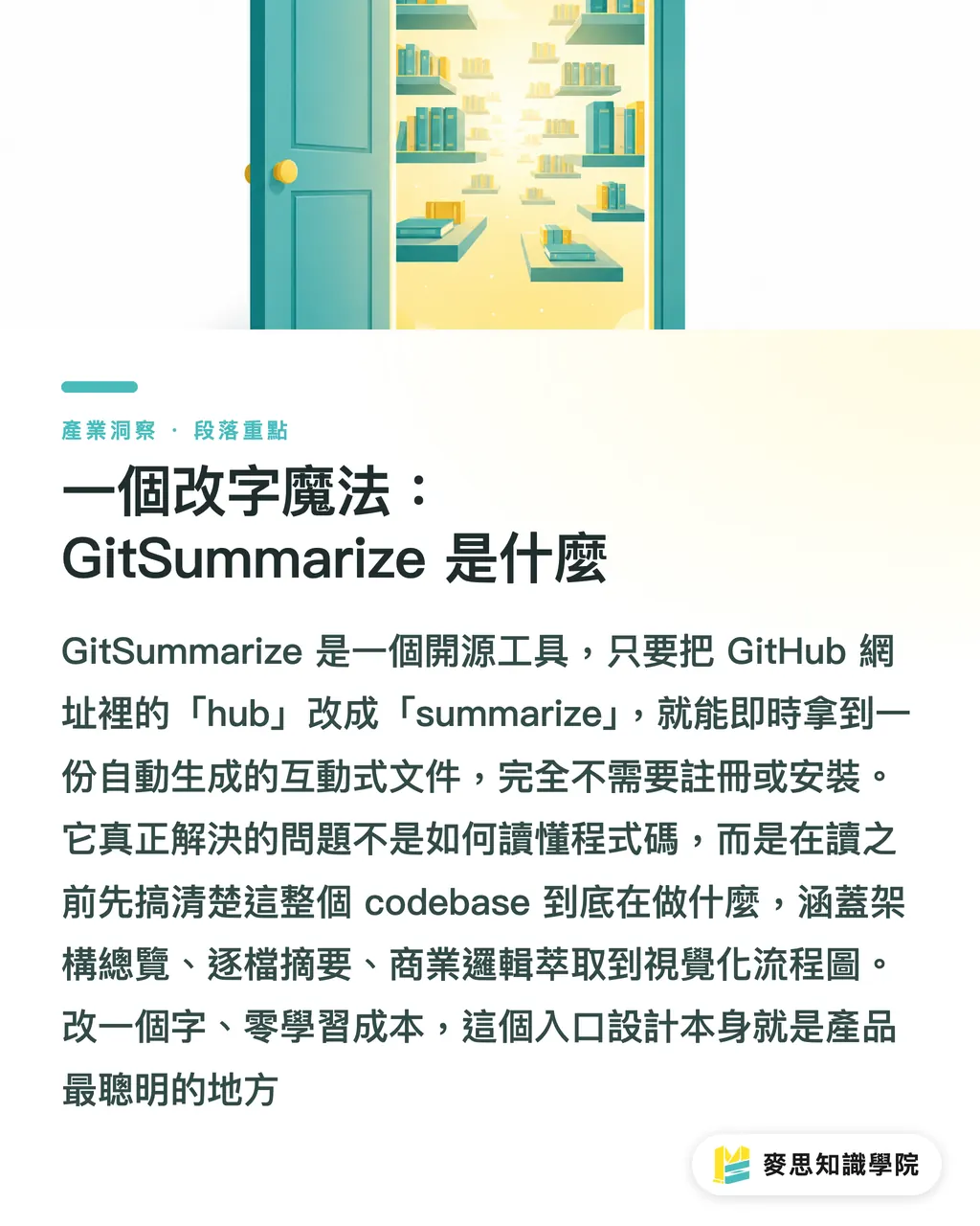 一個改字魔法:GitSummarize 是什麼|把 hub 換成 summarize:AI 一鍵把 GitHub 變成知識庫 段落重點