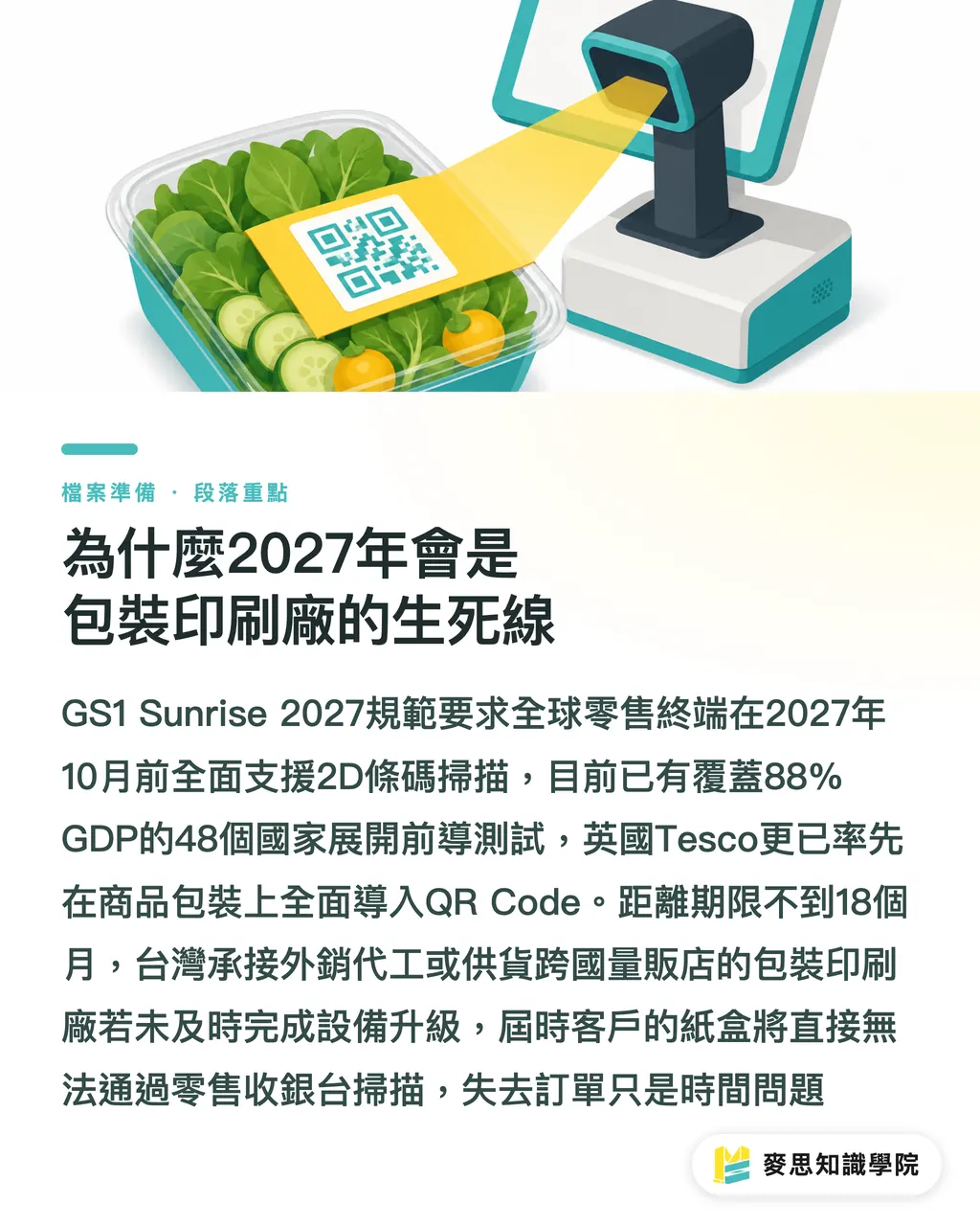 為什麼2027年會是包裝印刷廠的生死線|2027條碼大限倒數:摺疊紙盒廠的GS1 Sunrise備戰指南 段落重點