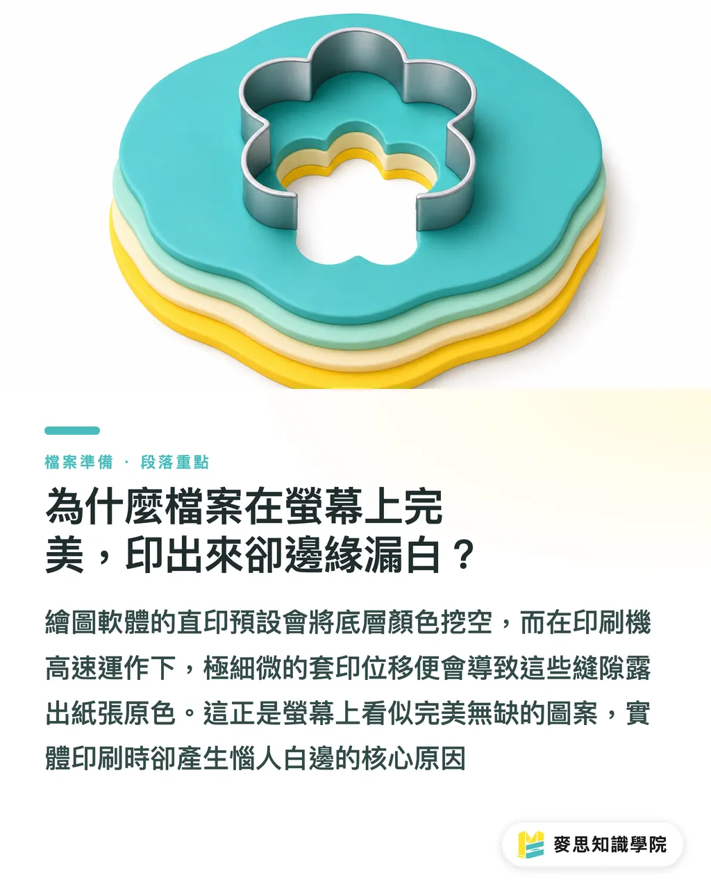 為什麼檔案在螢幕上完美，印出來卻邊緣漏白？｜印刷廠退件常客：搞懂印前疊印、直印與黑色處理的地雷 段落重點