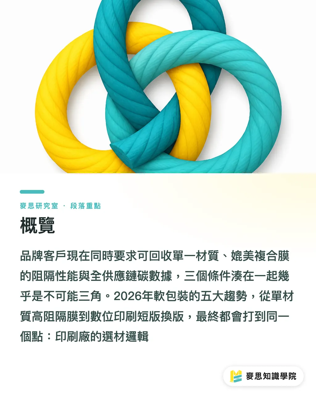 概覽｜軟包裝 2026 五大趨勢：從單材質高阻隔到會說話的薄膜 段落重點