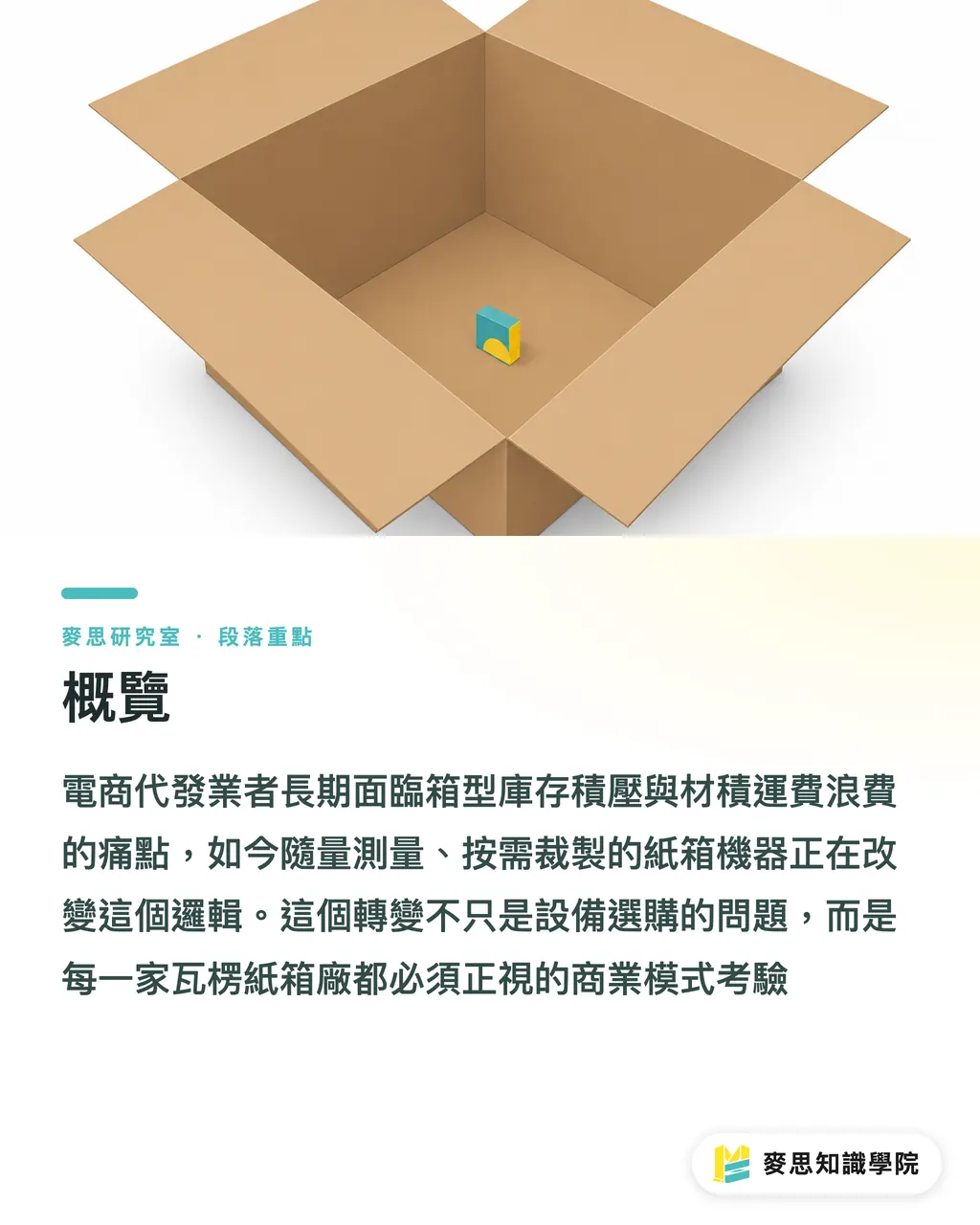 概覽｜一台機器，量身做出每一個紙箱：按需包裝動了誰的奶酪 段落重點