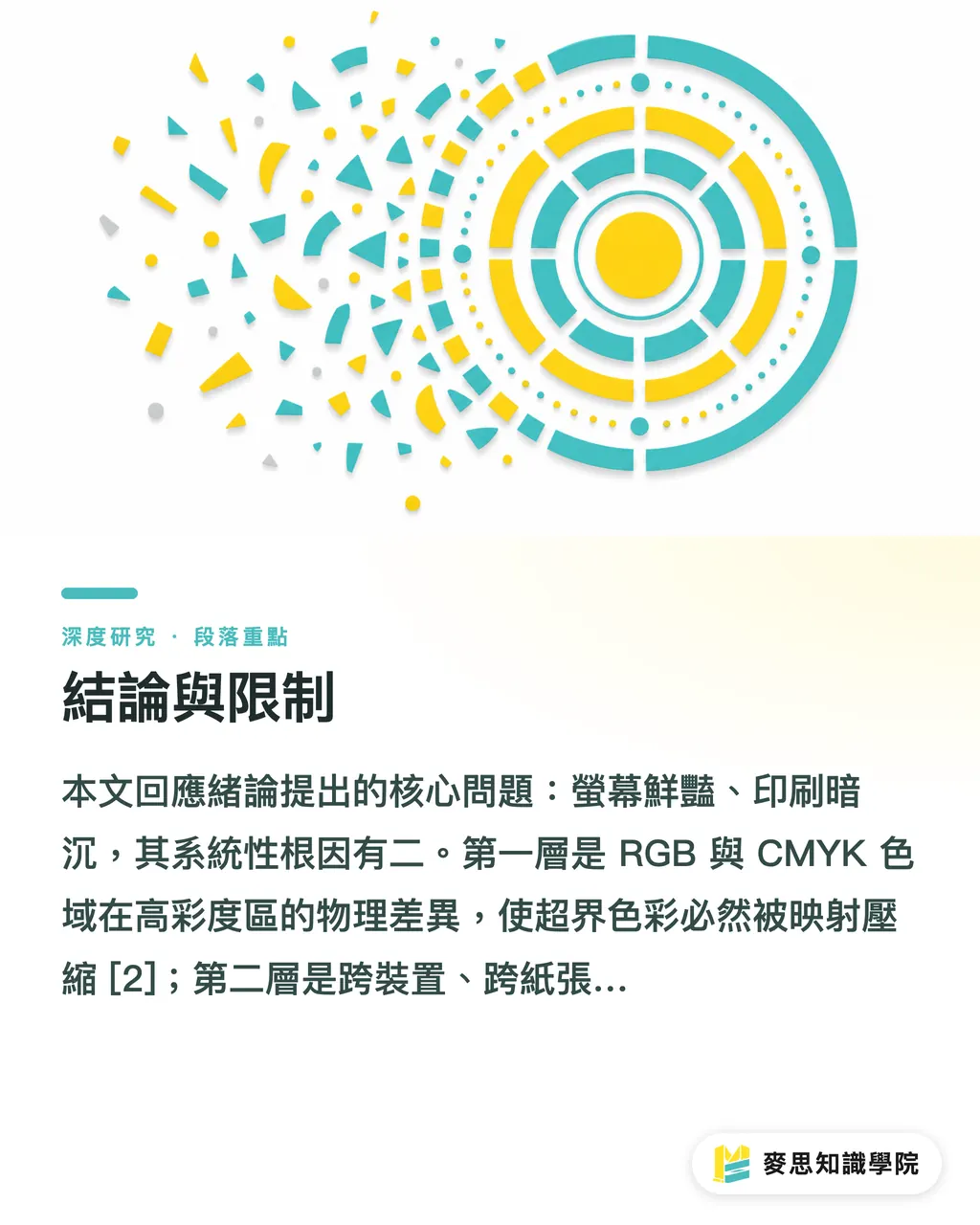 結論與限制｜色彩管理與 ICC Profile：螢幕色與印刷色落差的系統性根因 段落重點