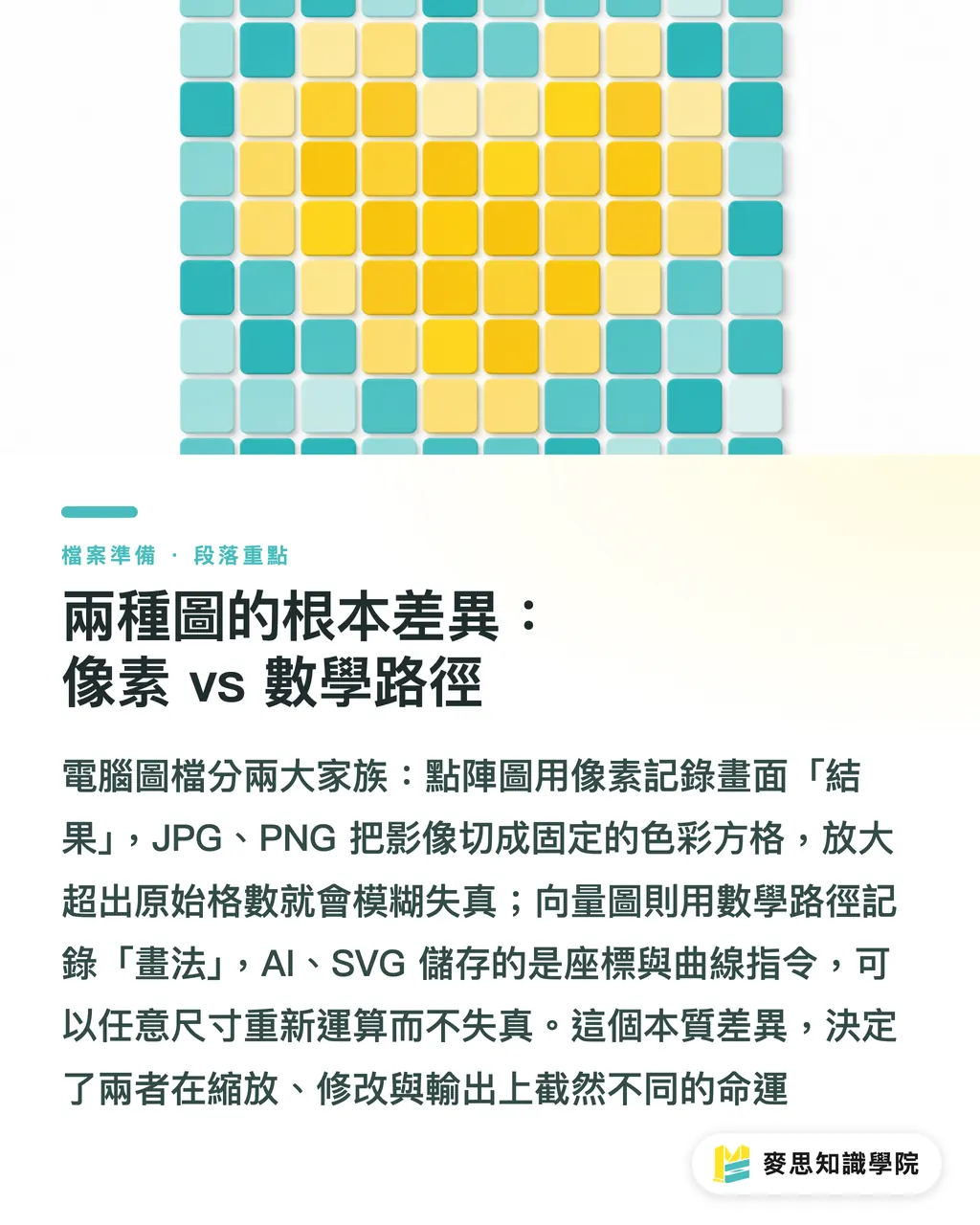 兩種圖的根本差異:像素 vs 數學路徑|向量圖與點陣圖差在哪?LOGO 為什麼一定要向量檔 段落重點